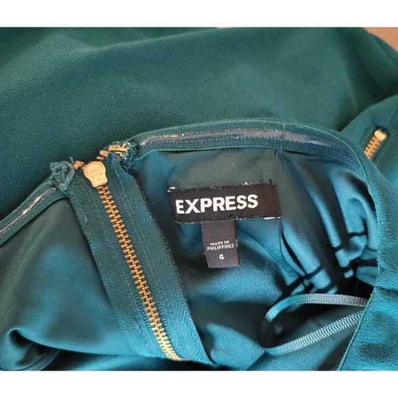 Express Strapless Sweetheart Jumpsuit Forest Green Gold Zip Pocket Slim Leg 4 - Picture 4 of 4